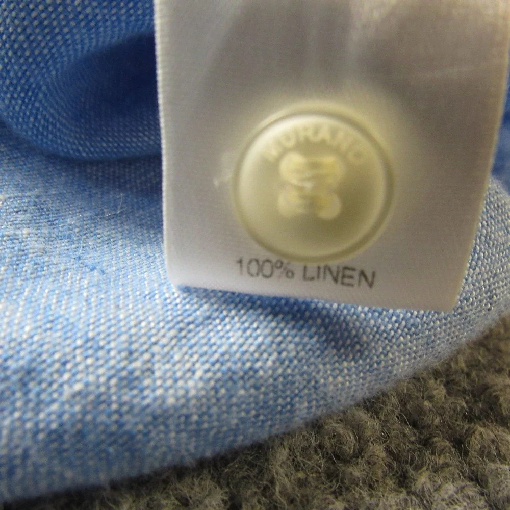 Murano Baird McNutt Linen Shirt Mens Large Blue Slim Fit Long Roll Tab Sleeve - Picture 10 of 11